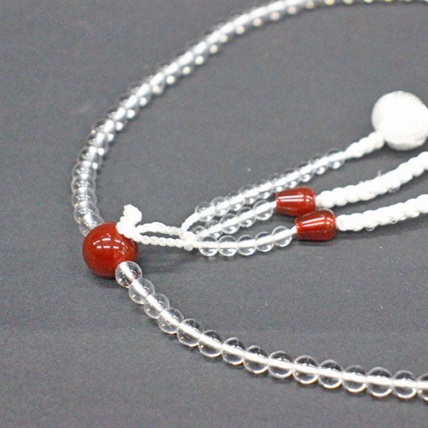 水晶×赤めのう 男性用・尺2 絹房・かがり梵天 天然石念珠 創価学会 数珠 天然石念珠 水晶×赤めのう 8寸⁄尺⁄尺2 絹房・かがり梵天 女性