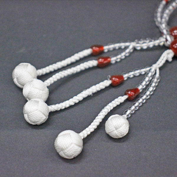 水晶×赤めのう 男性用・尺2 絹房・かがり梵天 天然石念珠 創価学会 数珠 天然石念珠 水晶×赤めのう 8寸⁄尺⁄尺2 絹房・かがり梵天 女性